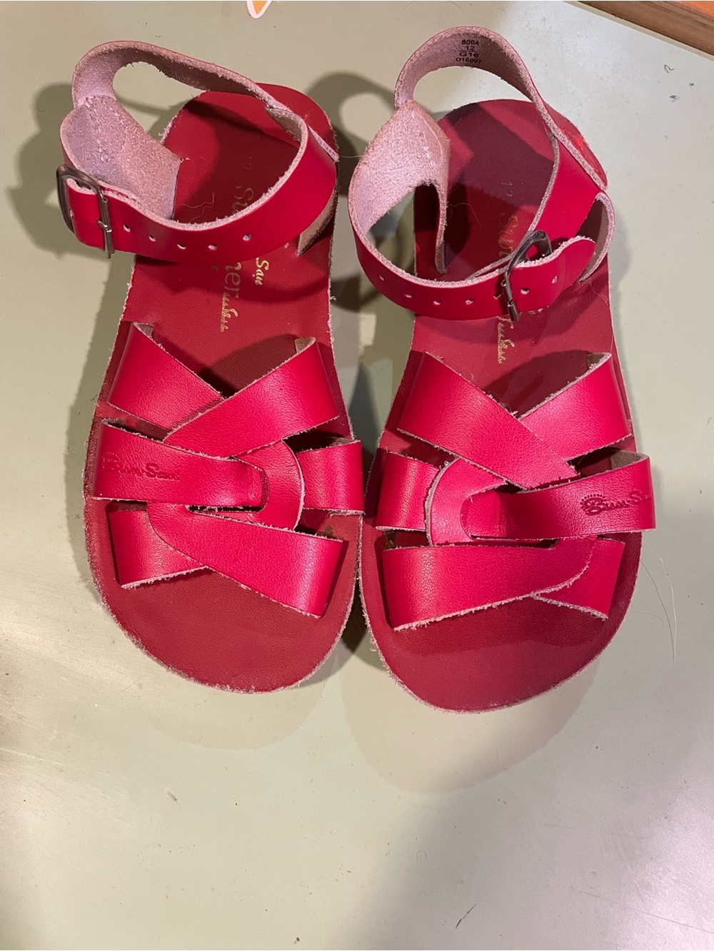 Sun - San Girls' Bright Red Leather Knot-Strap Sandals with Ankle Buckle